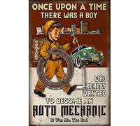 Inga Cartel de mecánico mecánico con texto en inglés "Once Upon A Time There Was A Boy" retro para decoración de pared, cartel de metal de 20,3 x 30,5 cm