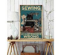 Inga Cartel de metal para decoración de pared, diseño de gato negro con texto en inglés "Sewing Because Murder Is Wrong, 20,3 x 30,5 cm