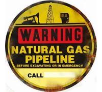 Inga Cartel redondo de metal con texto en inglés "Vintage Warning Gas Natural Pipeline Pipeline "Metal Tin Sign 8 x 12"