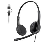 INGA MS Teams Auriculares USB, Micrófono con Cancelación de Ruido, Auriculares Portátiles y Ajustables, Adecuados para USB-C Smartphone, Computadora, Portátil, Oficina en Casa, Teams