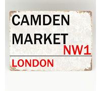 Inga Placa de metal de Camden Market para puerta de calle de Londres, diseño retro de Londres, 20 x 30 cm
