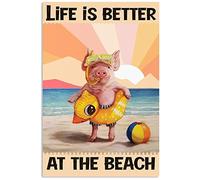 Inga Placa de metal para decoración de pared con texto en inglés "Life Is Better At The Beach Ta" (Life Is Better At The Beach Ta)