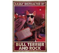 Inga Placa de metal para decoración de pared, diseño de Distracted By Rock And Bull Terrier, 20,3 x 30,4 cm