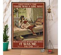 Inga Póster de chica y perros con texto en inglés "Once Upon A Time" para decoración del hogar, decoración de pared, póster de metal, 20,3 x 30,5 cm