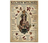 Inga Póster vintage de bruja de cocina de Halloween, decoración artística para decoración del hogar, decoración de pared, póster de metal de 8 x 12 pulgadas