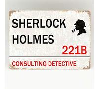 Inga Sherlock Holmes Placa de metal para estudio de puerta de Londres 221B Baker Street Street Metal estaño/Retro decoración placa 8 x 12 pulgadas