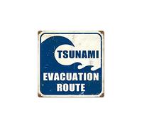 Inga Vintage Home Decor - Placa de Metal con Texto en inglés Tsunami Evacuation, 30,5 x 30,5 cm