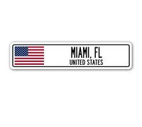 Inga Yard Street Signs - Señal de Bandera Americana para Regalo de Ciudad y país (10 x 40 cm), diseño de Miami FL United State