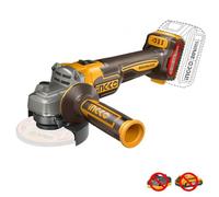 Ingco Cagli21154 - Amoladora angular a batería, 115 mm, 20 V, 3 velocidades, motor sin escobillas, solo cuerpo