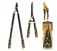 Ingco Hlt76033 - Tijeras de podar cortasetos - Juego de 3 piezas profesionales de poda para jardín