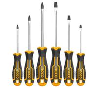 INGCO Juego de 6 Herramientas Para Destornillador con Mango Ergonómico, Planos y PH, Magnética Potente, Varilla de Acero CRV HKSD0628
