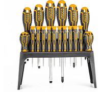 INGCO Juego de destornilladores 18 piezas largo, Corto, Mecánico de Precisión, SL PH y TX con Punta Magnética, Viene con un Soporte para una Fácil Organización HKSD1828