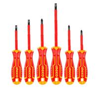 INGCO Juego de Destornilladores Aislados 1000V VDE/GS 6 piezas Electricista SL3.0/SL4.0/SL6.5/PH0/PH1/PH2 HKISD0608
