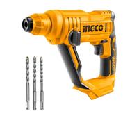 INGCO Martillo Perforador Inalámbrica 20V Con Batería y cargador Professional Martillo perforador con 3 brocas SDS-Plus, 1.5J Φ13 máxi en hormigón, 2 en 1 rotación, luz LED (Sin batería)