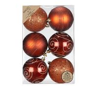 Inge-glas Bolas de Navidad de plástico, 8 cm, juego de 6 unidades, irrompibles y con diseño de purpurina, bolas grandes para árbol de Navidad, bolas de árbol de Navidad y adornos de cobre, almendra
