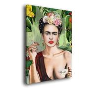 InGenia Home - Cuadro de Lienzo - Frida Kahlo con Café - Efecto Pintura - Medidas 80x120 cm - Para Salón, Dormitorio, Sala de Estar, Oficina