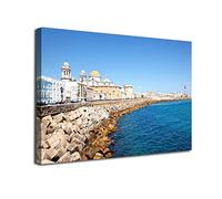INGENIA HOME Cuadro lienzo canvas Bahia de Cadiz y Catedral en un dia soleado Andalucia España - Alta resolución - Varias medidas (80_x_53_cm)