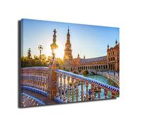 INGENIA HOME Cuadro lienzo canvas Plaza de España Sevilla Parque de Maria Luisa Rio Guadalquivir Puesta de Sol Andalucia España - Alta resolución - Varias medidas (120_x_80_cm)