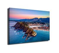 INGENIA HOME Cuadro lienzo canvas Puesta de Sol en de Ribadesella Mar Cantabrico, Principado de Asturias - Alta resolución - Varias medidas (60_x_40_cm)