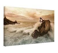 INGENIA HOME Cuadro Lienzo Peine del Viento Haizearen Orrazia Donostia, Imagen de Costa Rocosa con Olas Embravecidas (60_x_33_cm)