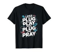 Ingeniero de Redes Más Plug and Pray Camiseta gráfica económica, Hombre, Negro, L