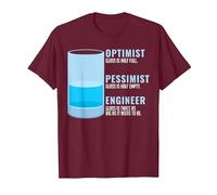 Ingeniero pesimista optimista Ingeniero Divertido humorístico Camiseta, Hombre, Granate, XL