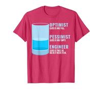 Ingeniero pesimista optimista Ingeniero Divertido humorístico Camiseta, Hombre, Rojo Jaspeado, S