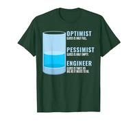 Ingeniero pesimista optimista Ingeniero Divertido humorístico Camiseta, Hombre, Verde Bosque, L