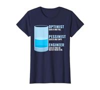 Ingeniero pesimista optimista Ingeniero Divertido humorístico Camiseta, Mujer, Azul Marino, 3XL