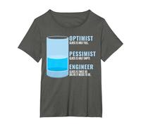 Ingeniero pesimista optimista Ingeniero Divertido humorístico Camiseta, Mujer Tallas Grandes, Asfalto, 4XL Grande