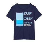 Ingeniero pesimista optimista Ingeniero Divertido humorístico Camiseta, Mujer Tallas Grandes, Azul Marino, 6XL Grande
