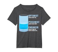 Ingeniero pesimista optimista Ingeniero Divertido humorístico Camiseta, Mujer Tallas Grandes, Jaspeado Oscuro, 3XL Grande