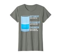Ingeniero pesimista optimista Ingeniero Divertido humorístico Camiseta, Mujer, Verde Militar Jaspeado, 3XL