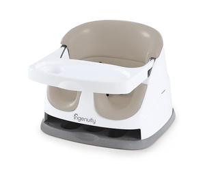 Ingenuity, Alzador de Asiento y Silla Elevadora 2en1 para bebés y niños, arnés de seguridad, bandeja extraíble, sin BPA, trona viaje portátil y fácil de limpiar, a partir de 6 meses, beige