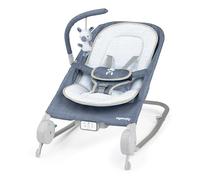 Ingenuity, Asiento Happy Belly "De Hamaca a Mecedora", Música, Vibración, Barra de Juguetes Desmontable, Juguete de Peluche de Cebra, 0-6 Meses, Azul - Chambray
