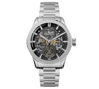 Ingersoll El Bronc Reloj automático para Hombre de 44 mm con Esfera Negra y Dorada, y Correa de Acero Inoxidable Plateada