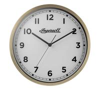 Ingersoll Reloj de Pared analógico, fácil de Leer, 30 cm de diámetro en Caja de Color Dorado con Esfera Blanca