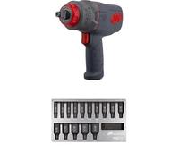 Ingersoll-Rand 2236QTIMAX DXS2 1/2" Llave de Impacto de Aire, 1500 ft-lb, Caja de Martillo de Titanio, Retenedor de Anillo de Fricción + DXS2 Juego de vasos de impacto profundo métrico, 15 piezas