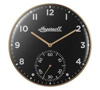 Ingersoll Reloj de Pared analógico, fácil de Leer, 30 cm de diámetro en Caja de Color Dorado con Esfera Negra