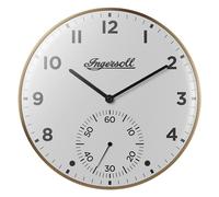 Ingersoll Reloj de Pared analógico, fácil de Leer, 30 cm de diámetro en Caja de Color Dorado con Esfera Blanca