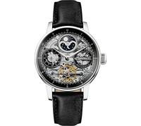 Ingersoll The Jazz - Reloj automático de 42 mm con esfera de esqueleto y correa de piel auténtica negra y marrón para hombre
