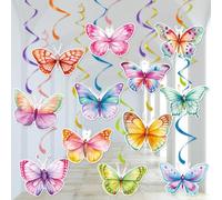 INGJIA 12 Decoraciones de Remolinos de Mariposas Adornos de Fiesta de Flores de Verano Colgantes Serpentinas de Techo de Lámina para Baby Shower Primavera Mujer Niño Cumpleaños Boda Suministro