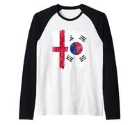 Inglaterra Corea del Sur Media Bandera Inglés Corea del Sur Camiseta Manga Raglan
