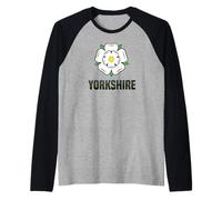 Inglaterra County Yorkshire White Rose Símbolo Reino Unido País Camiseta Manga Raglan