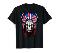 Inglaterra Union Jack Skull UK Bandera británica Viking MMA Warrior Camiseta gráfica económica, Hombre, Negro, M