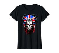 Inglaterra Union Jack Skull UK Bandera británica Viking MMA Warrior Camiseta gráfica económica, Mujer, Negro, XS