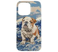 Inglés Bull Dog Mamá Papá Kanagawa Art Beach Carcasa para iPhone 15 Pro Max
