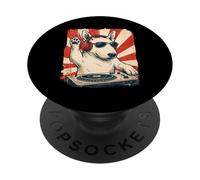 Inglés Bull Terrier DJ House Music Retro Dog Lover PopSockets PopGrip Adhesivo
