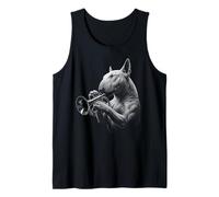 Inglés Bull Terrier Tocando Trompeta Jazz Música Amante de los Camiseta sin Mangas