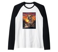 Inglés Bulldog Amante De Perros Vintage Puesta del Sol Bos Camiseta Manga Raglan